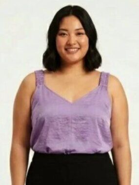 DKNY Ruched Strap "Digital Lavender" Sleeveless Blouse NEW- Sz. XL